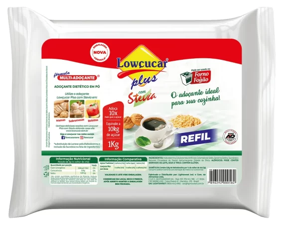 Adoçante Lowçucar Plus com Stevia em Pó Refil 1kg