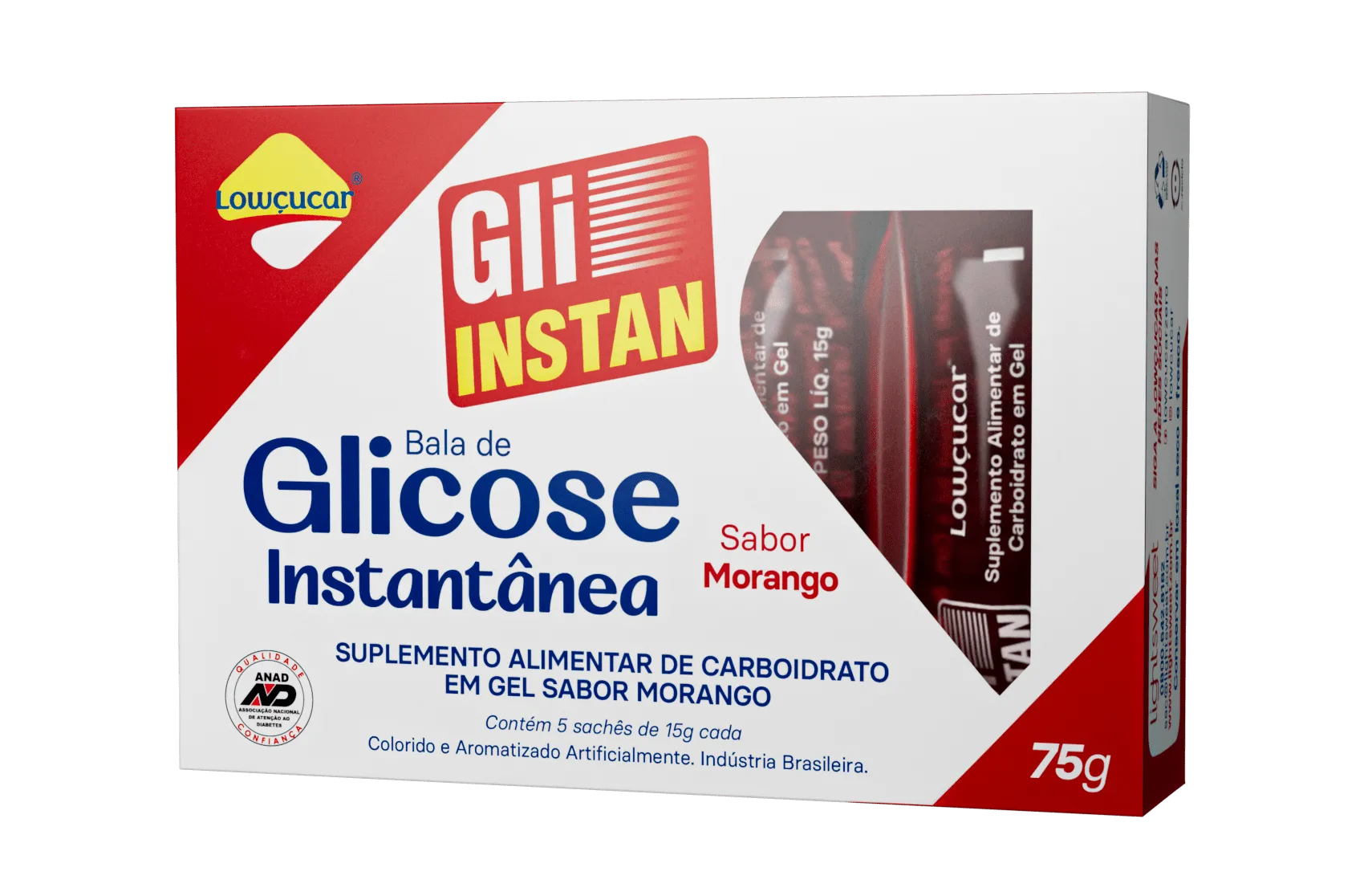 Gli-Instan Lowçucar Sabor Morango Glicose Instantânea 5X15G